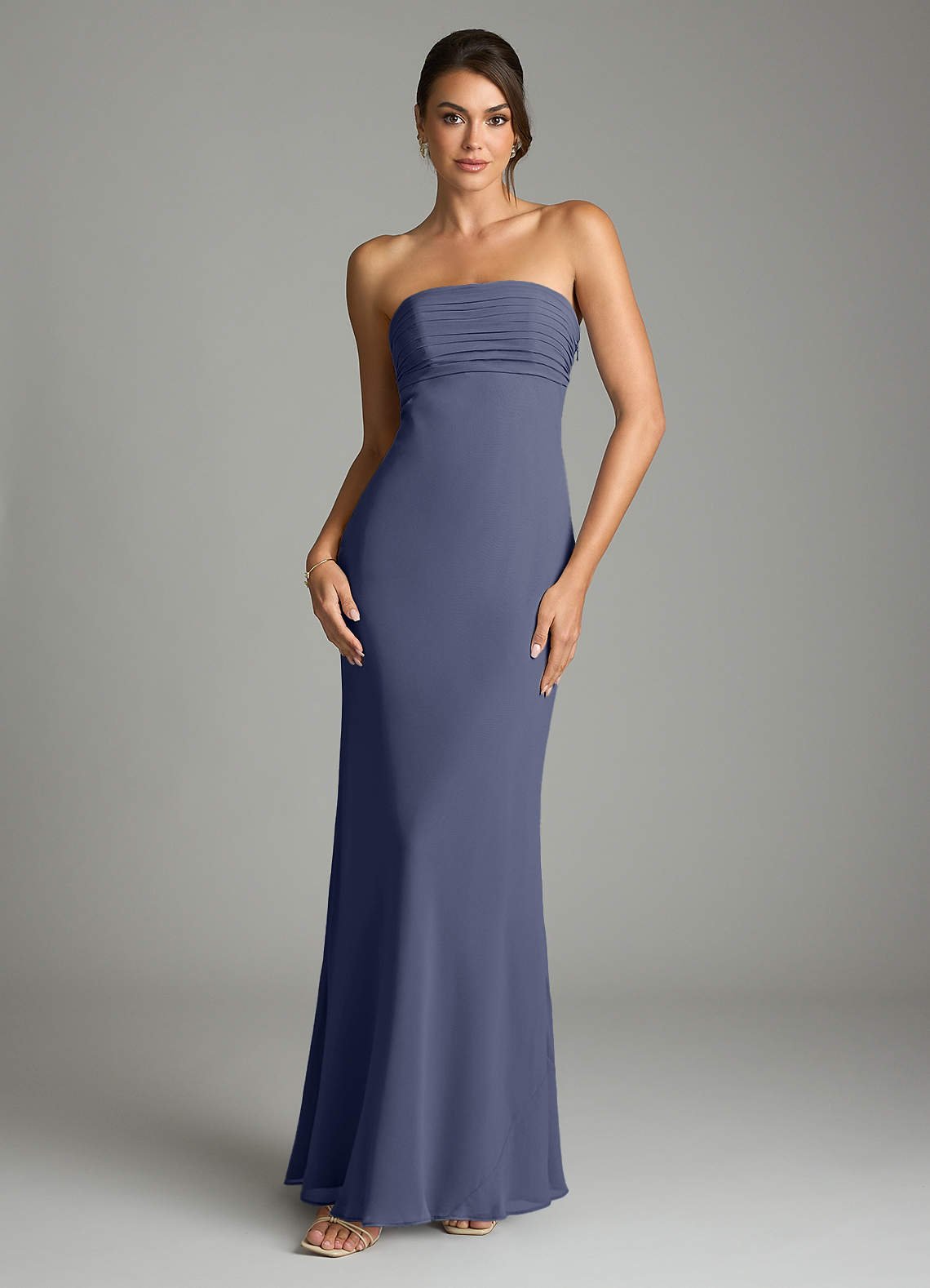 Saylor Mermaid Strapless Chiffon Bridesmaid Dress in Stormy