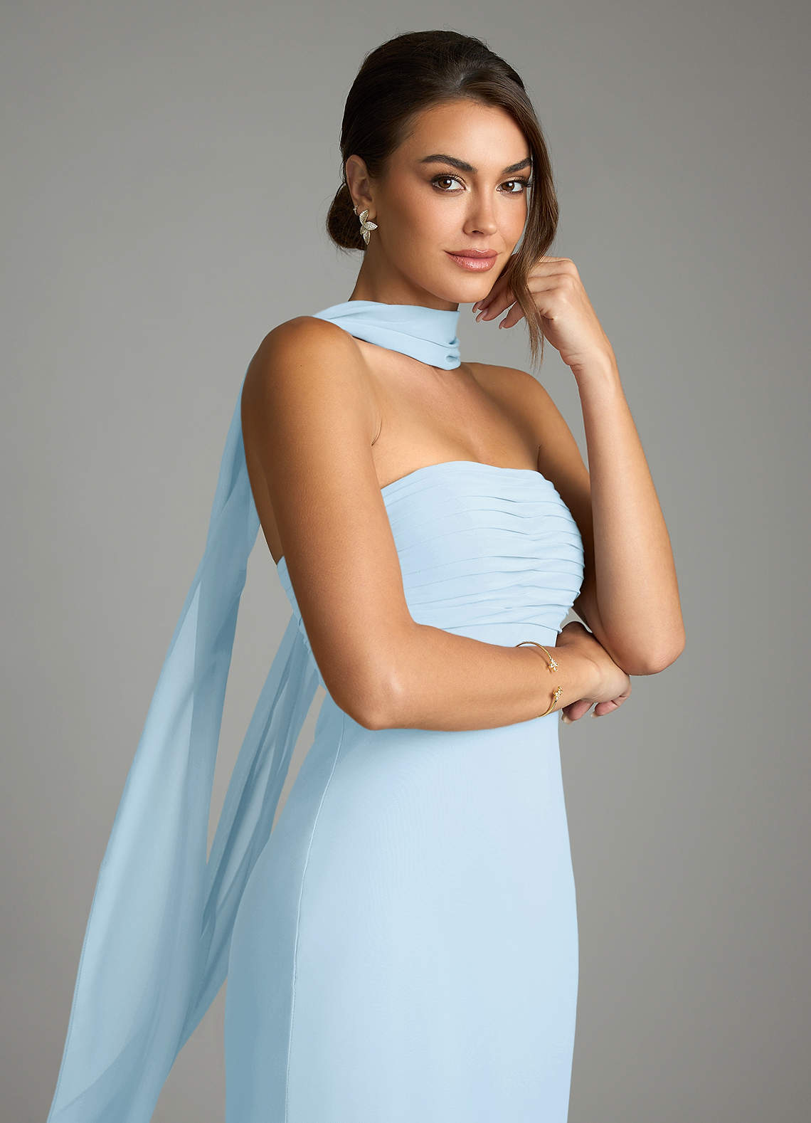 Saylor Mermaid Strapless Chiffon Bridesmaid Dress in Sky Blue