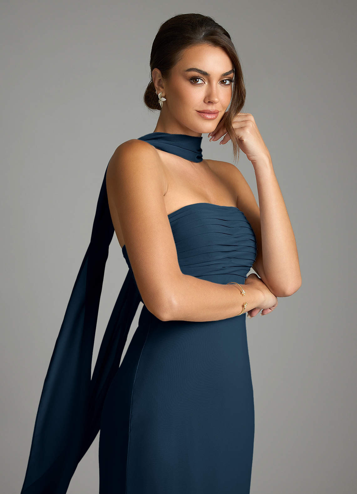 Saylor Mermaid Strapless Chiffon Bridesmaid Dress in Dark Navy