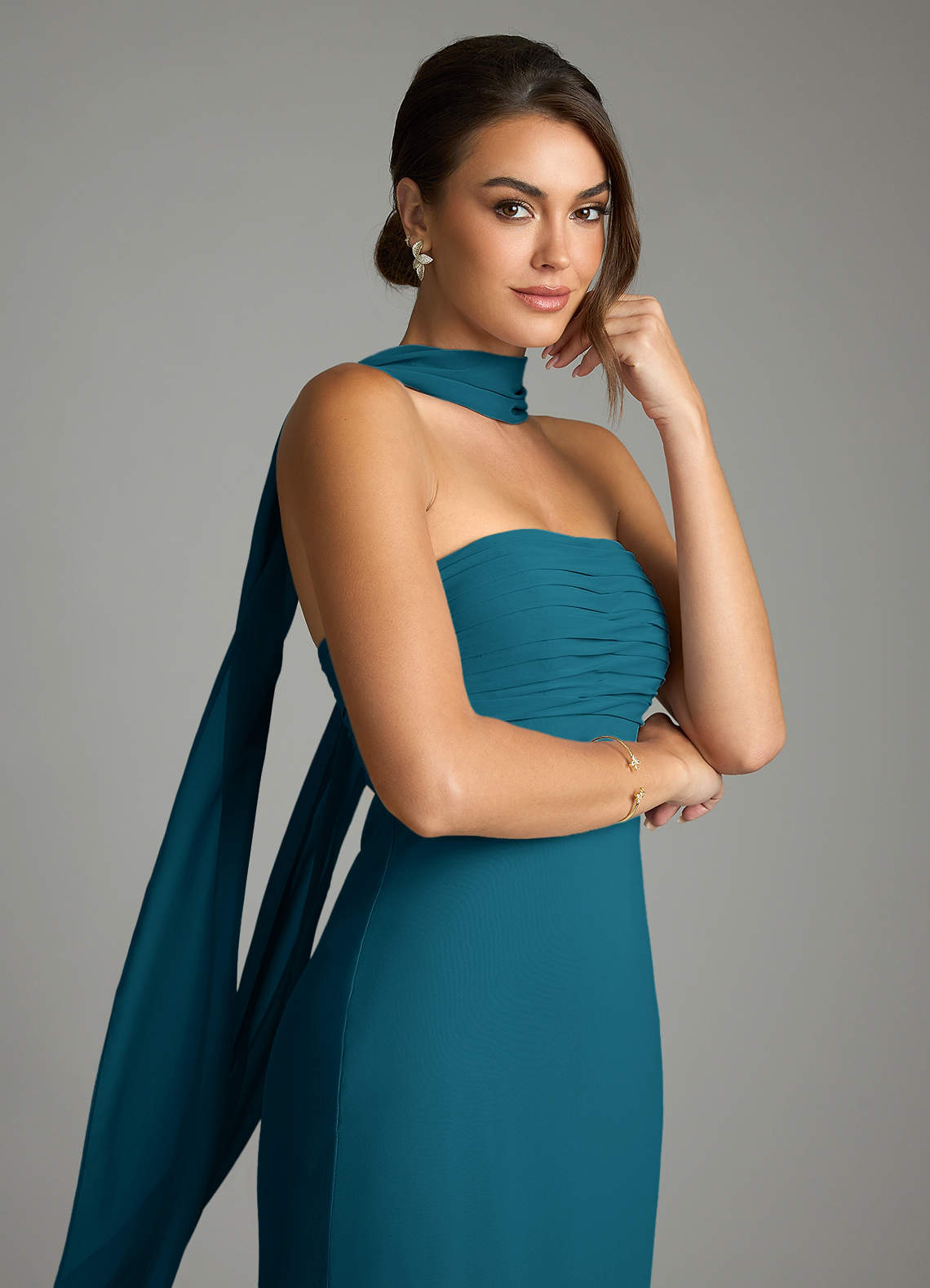 Saylor Mermaid Strapless Chiffon Bridesmaid Dress in Ink Blue