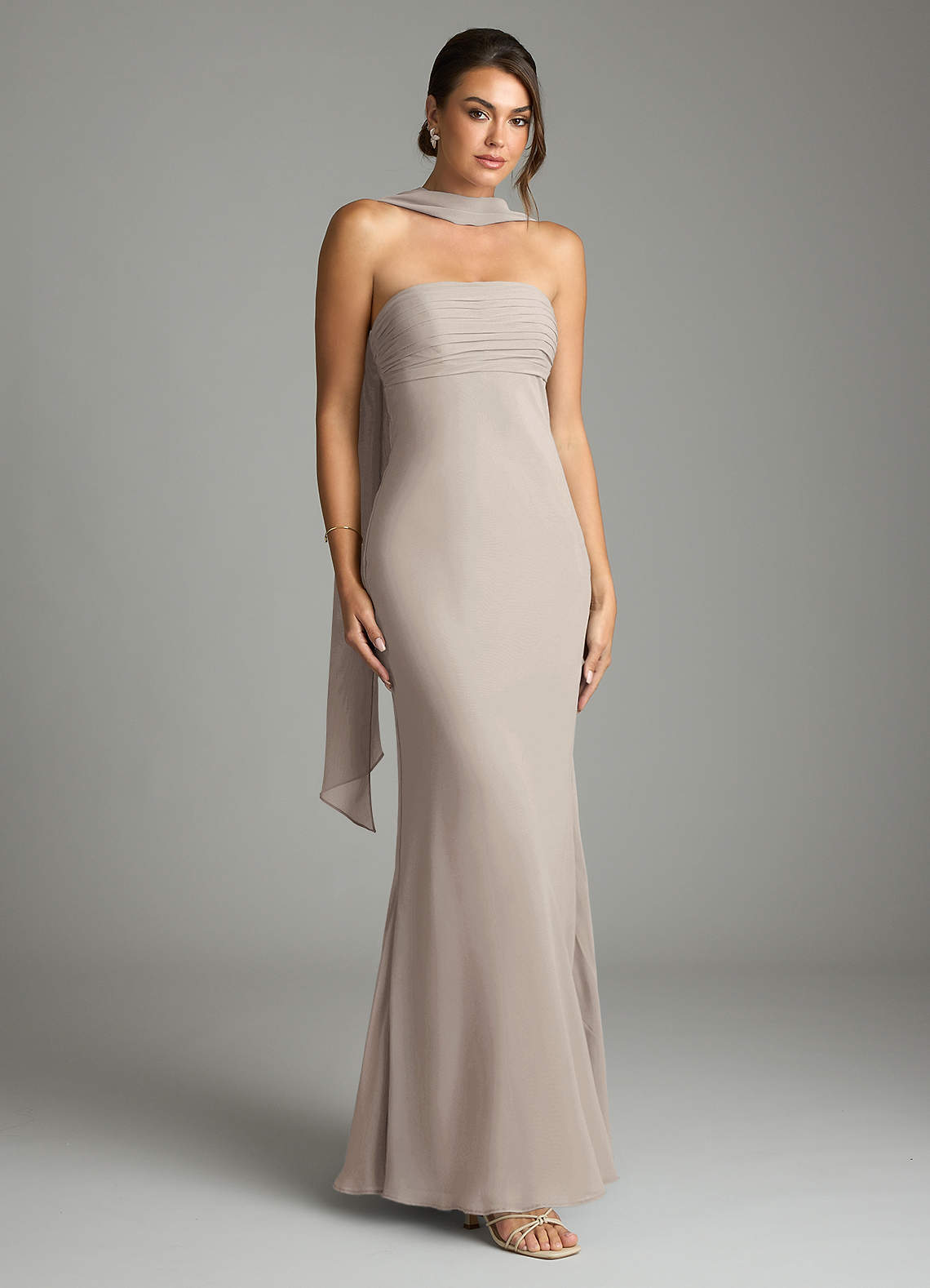 Saylor Mermaid Strapless Chiffon Bridesmaid Dress in Frost