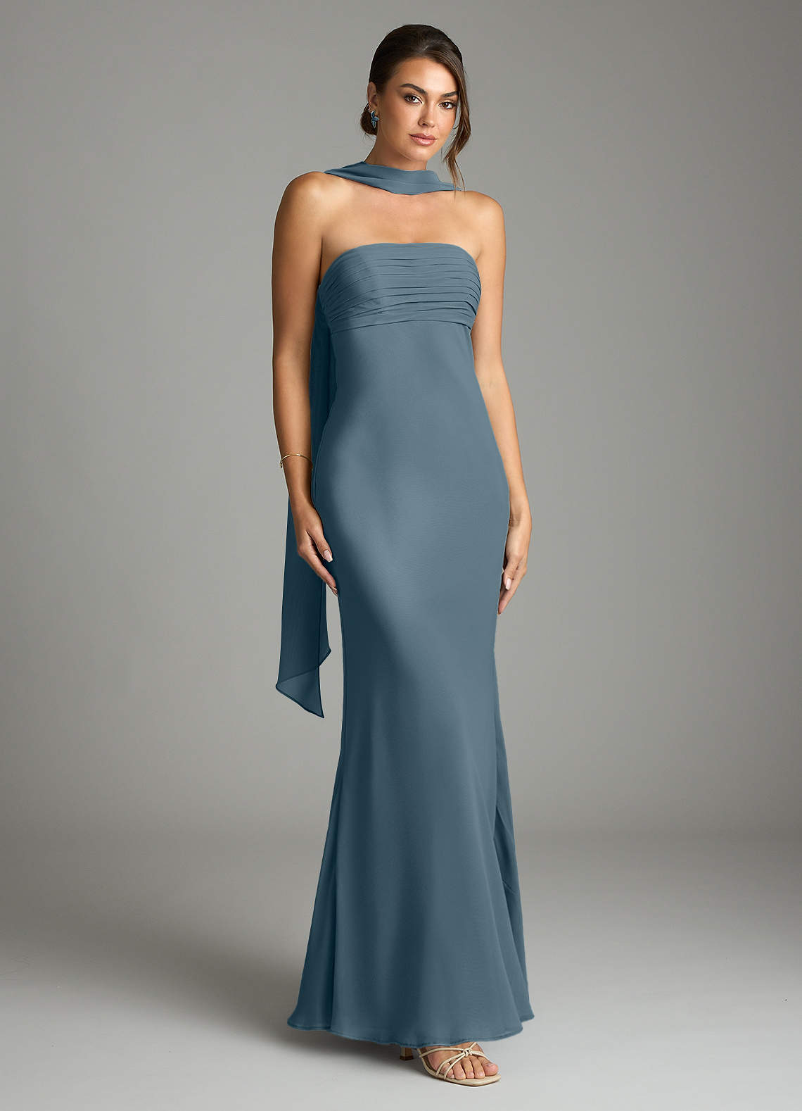 Saylor Mermaid Strapless Chiffon Bridesmaid Dress in Twilight