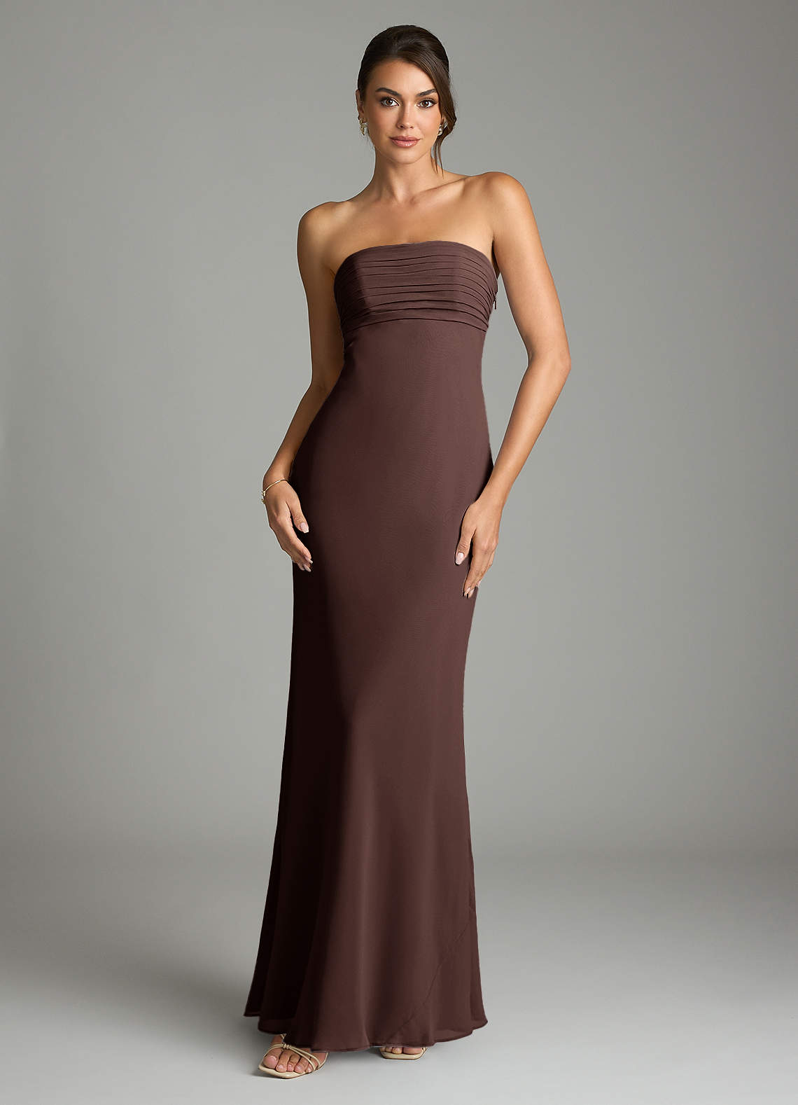 Saylor Mermaid Strapless Chiffon Bridesmaid Dress in Ganache