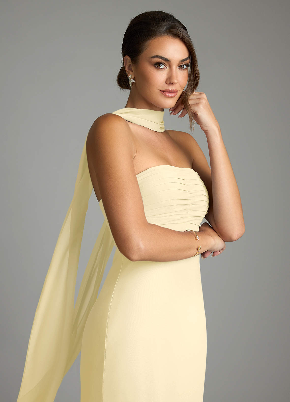 Saylor Mermaid Strapless Chiffon Bridesmaid Dress in Lemon Sorbet