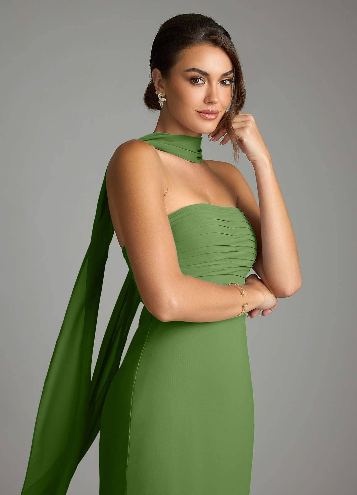 Saylor Mermaid Strapless Chiffon Bridesmaid Dress in Basil