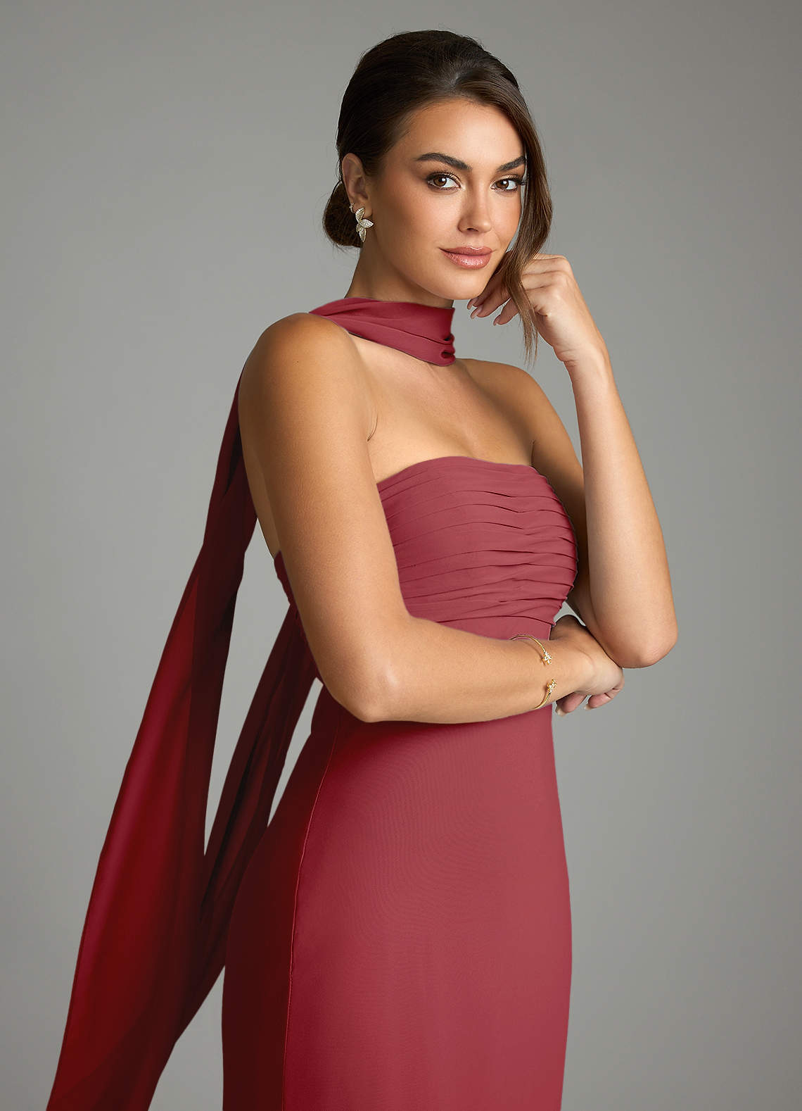 Saylor Mermaid Strapless Chiffon Bridesmaid Dress in Pomegranate