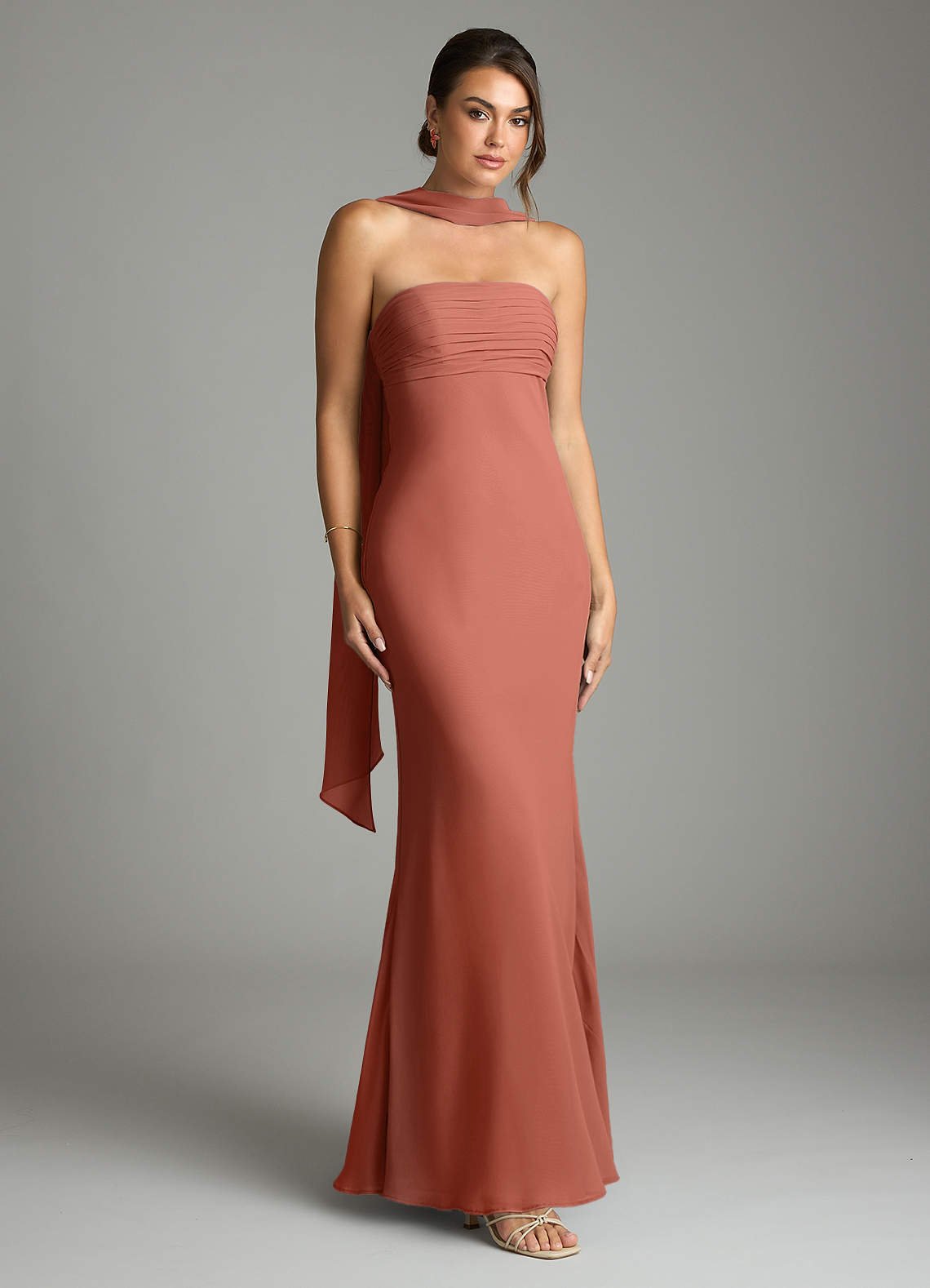 Saylor Mermaid Strapless Chiffon Bridesmaid Dress in Clay