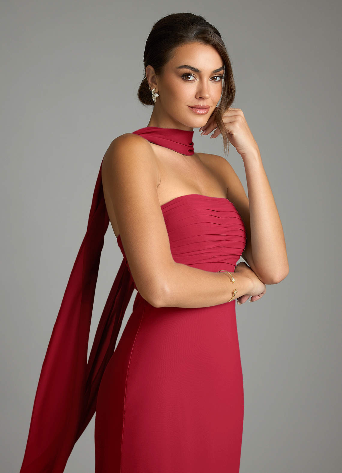 Saylor Mermaid Strapless Chiffon Bridesmaid Dress in Scarlet