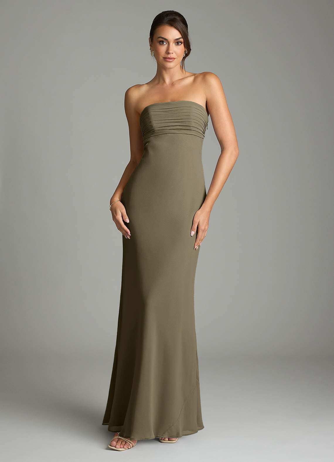 Saylor Mermaid Strapless Chiffon Bridesmaid Dress in Willow Green