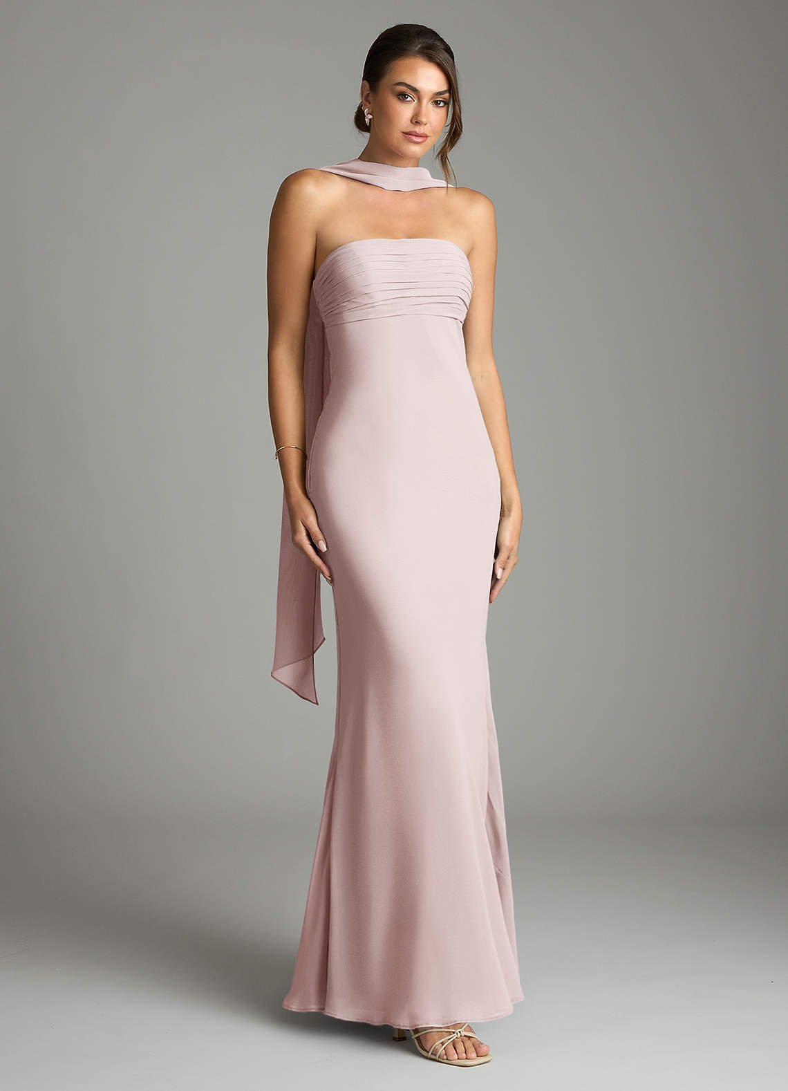 Saylor Mermaid Strapless Chiffon Bridesmaid Dress in Blushing Pink