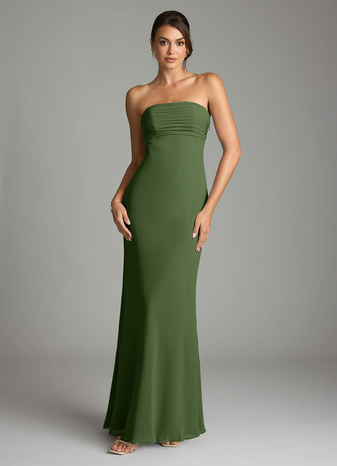 Saylor Mermaid Strapless Chiffon Bridesmaid Dress in Olive
