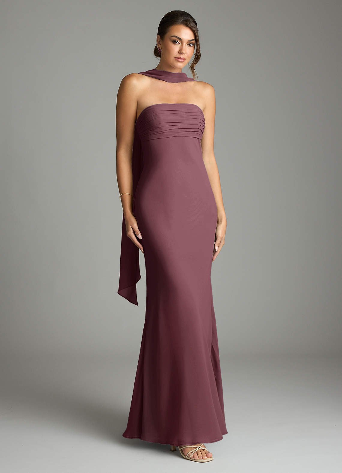 Saylor Mermaid Strapless Chiffon Bridesmaid Dress in Sangria