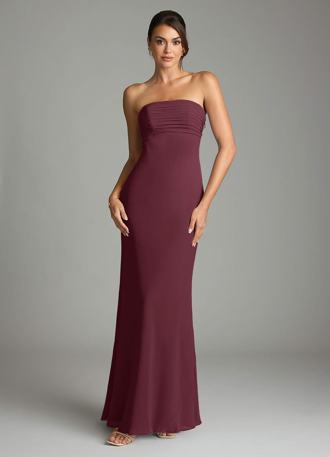 Saylor Mermaid Strapless Chiffon Bridesmaid Dress in Cabernet