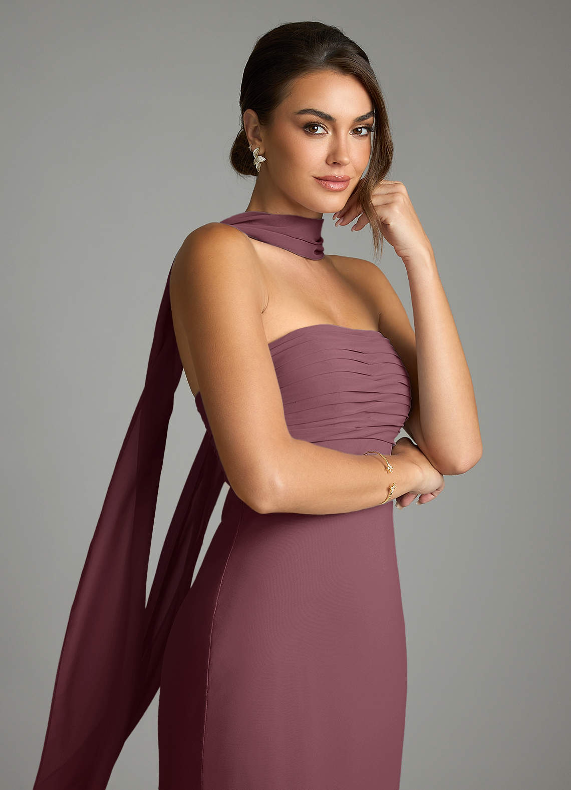 Saylor Mermaid Strapless Chiffon Bridesmaid Dress in Sangria
