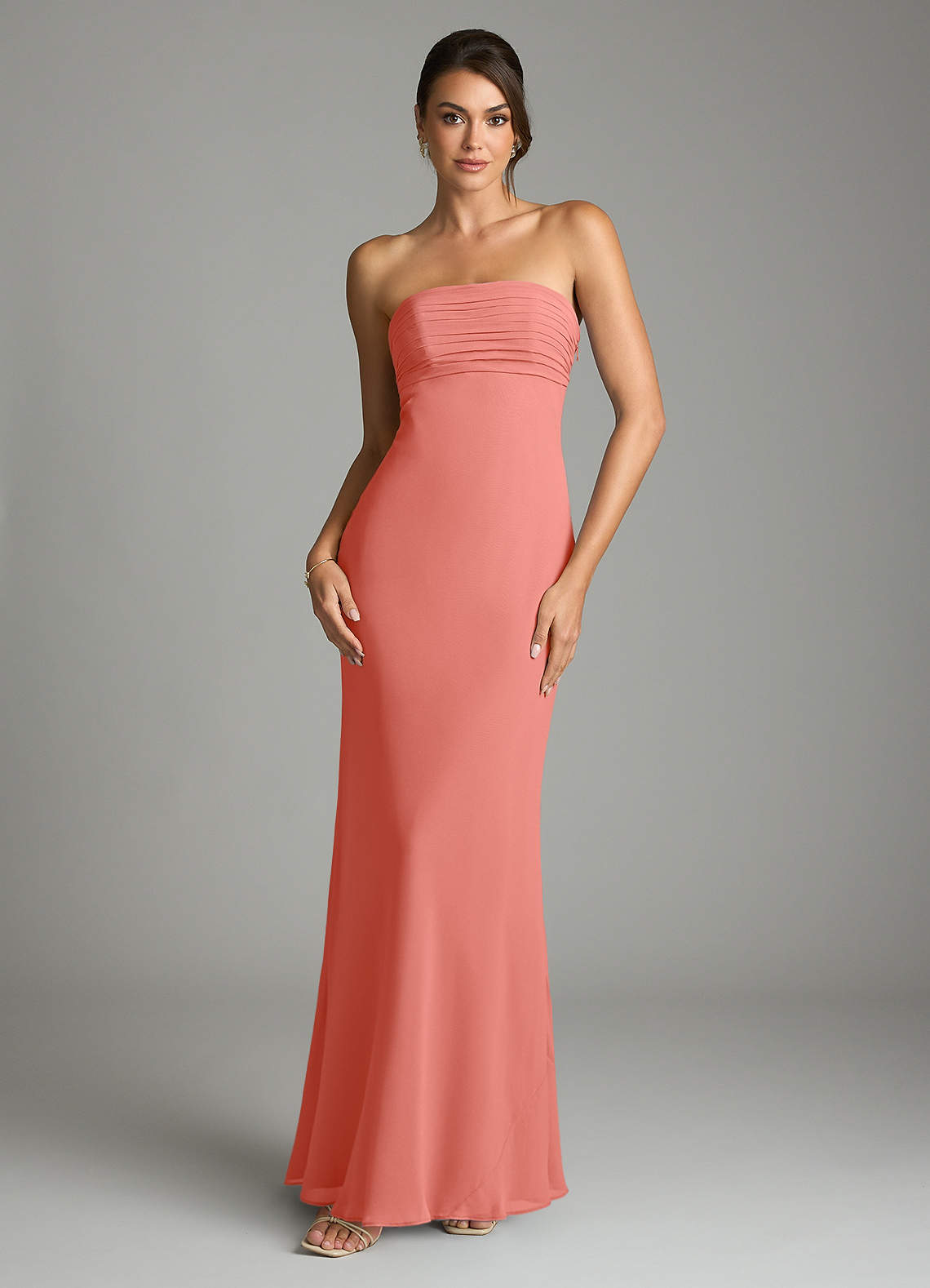 Saylor Mermaid Strapless Chiffon Bridesmaid Dress in Salmon Pink