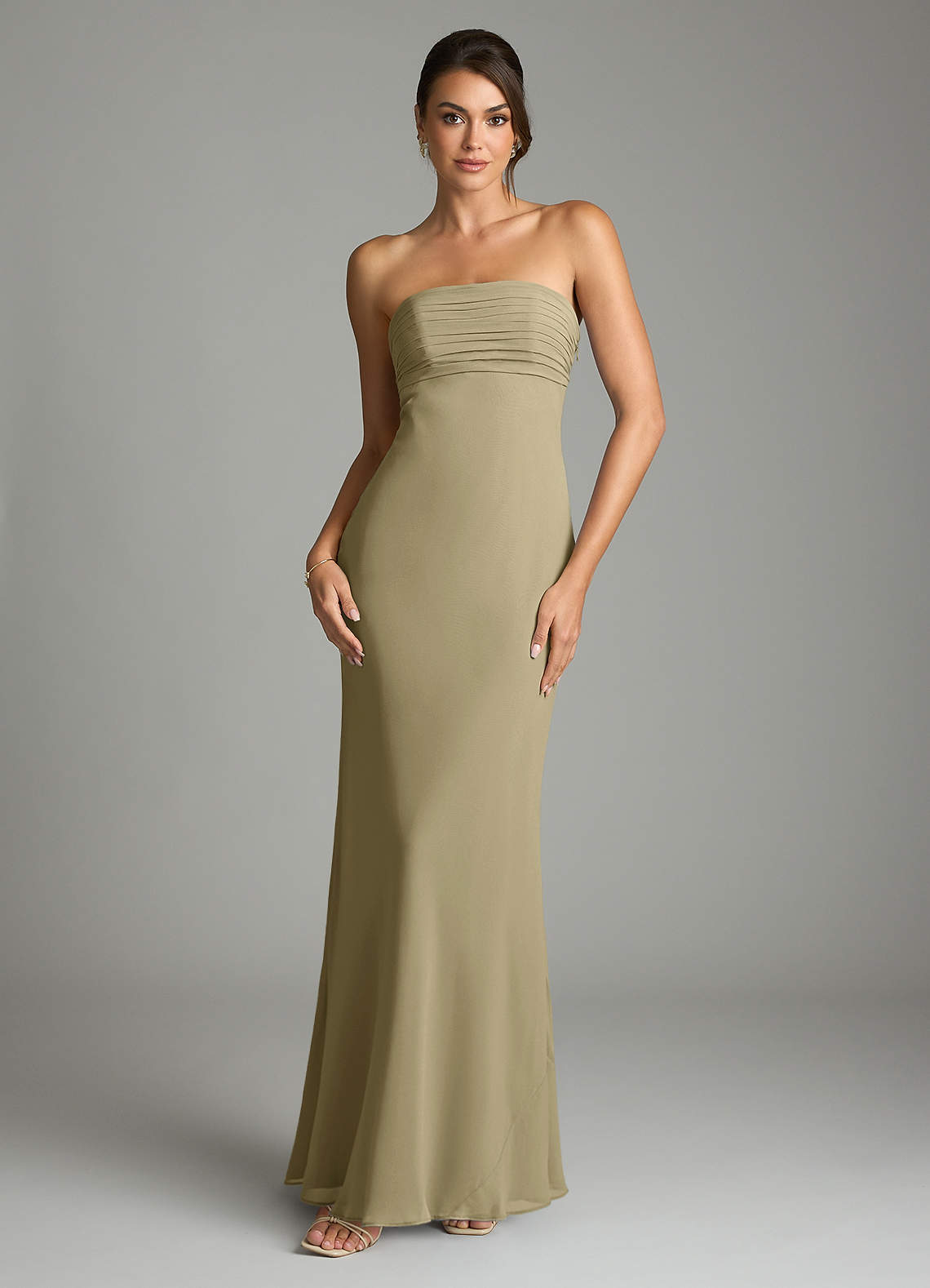 Saylor Mermaid Strapless Chiffon Bridesmaid Dress in Moss Green