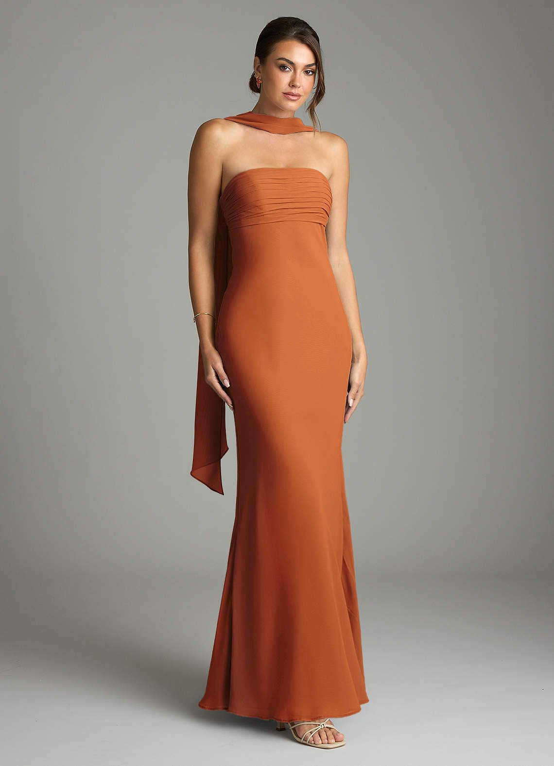 Saylor Mermaid Strapless Chiffon Bridesmaid Dress in Cinnamon