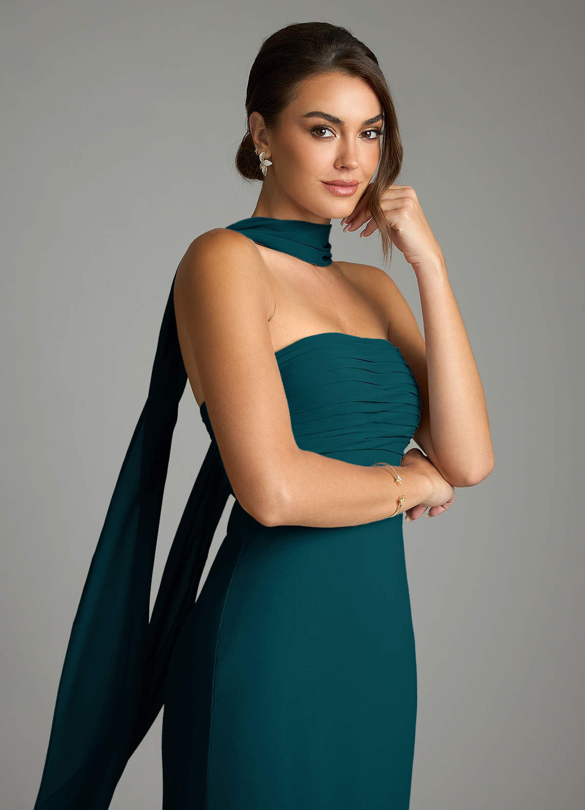 Saylor Mermaid Strapless Chiffon Bridesmaid Dress in Pine