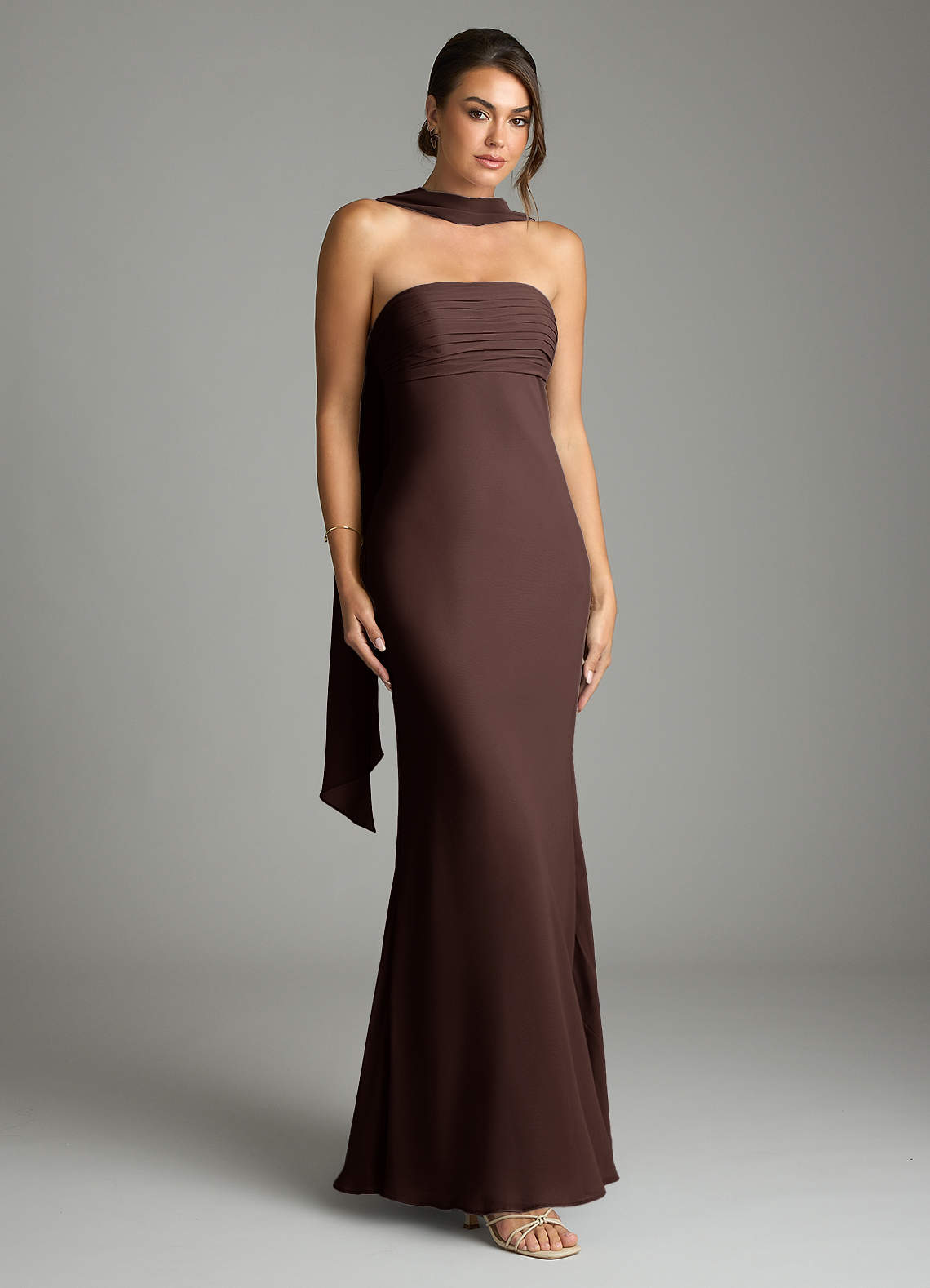 Saylor Mermaid Strapless Chiffon Bridesmaid Dress in Ganache
