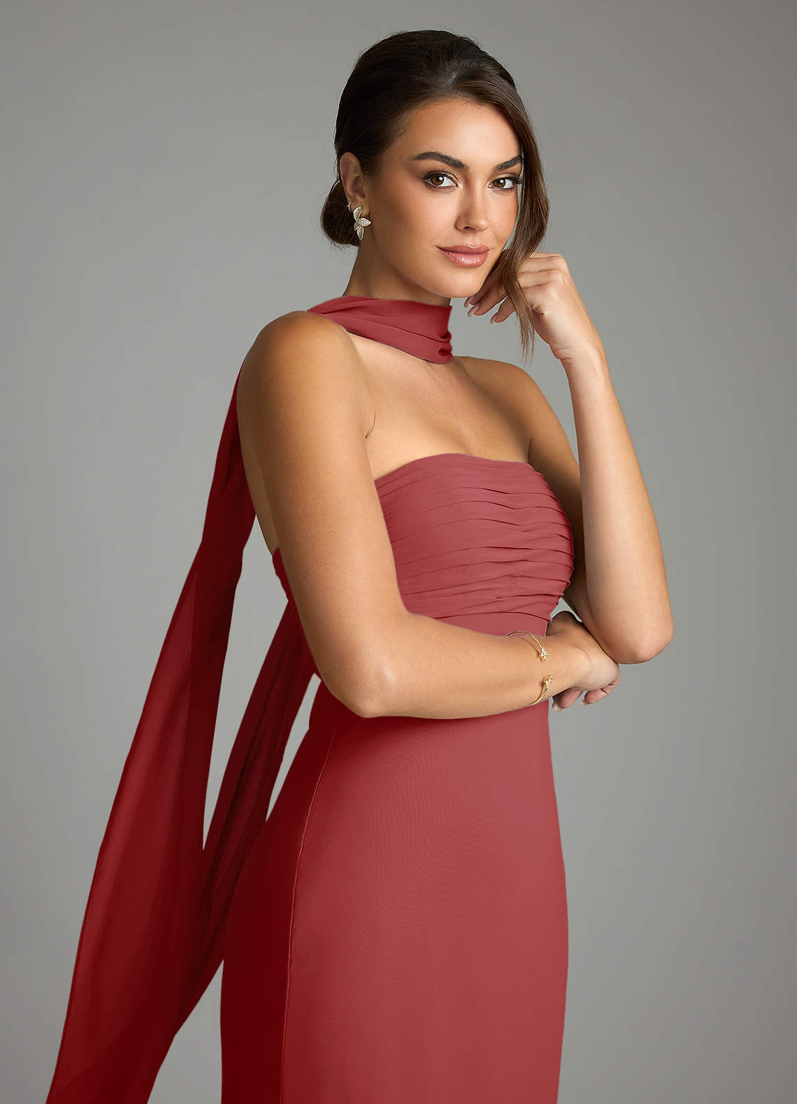 Saylor Mermaid Strapless Chiffon Bridesmaid Dress in Rust