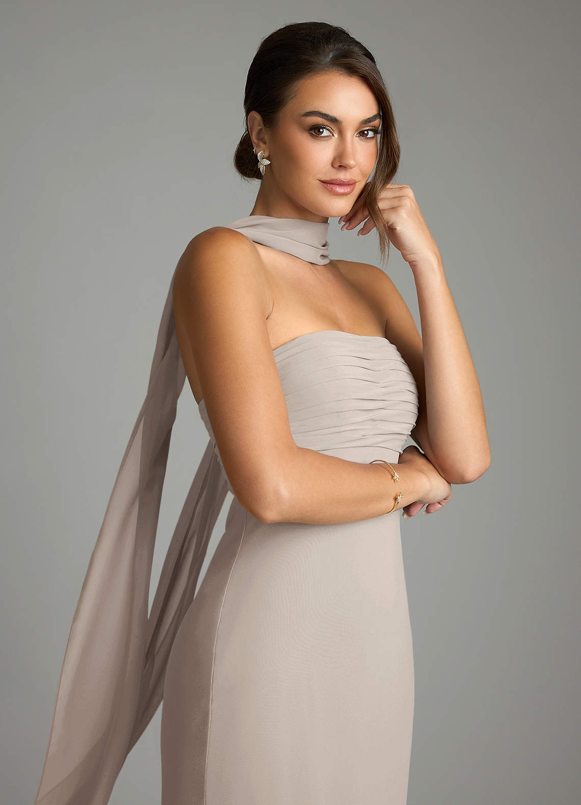Saylor Mermaid Strapless Chiffon Bridesmaid Dress in Frost