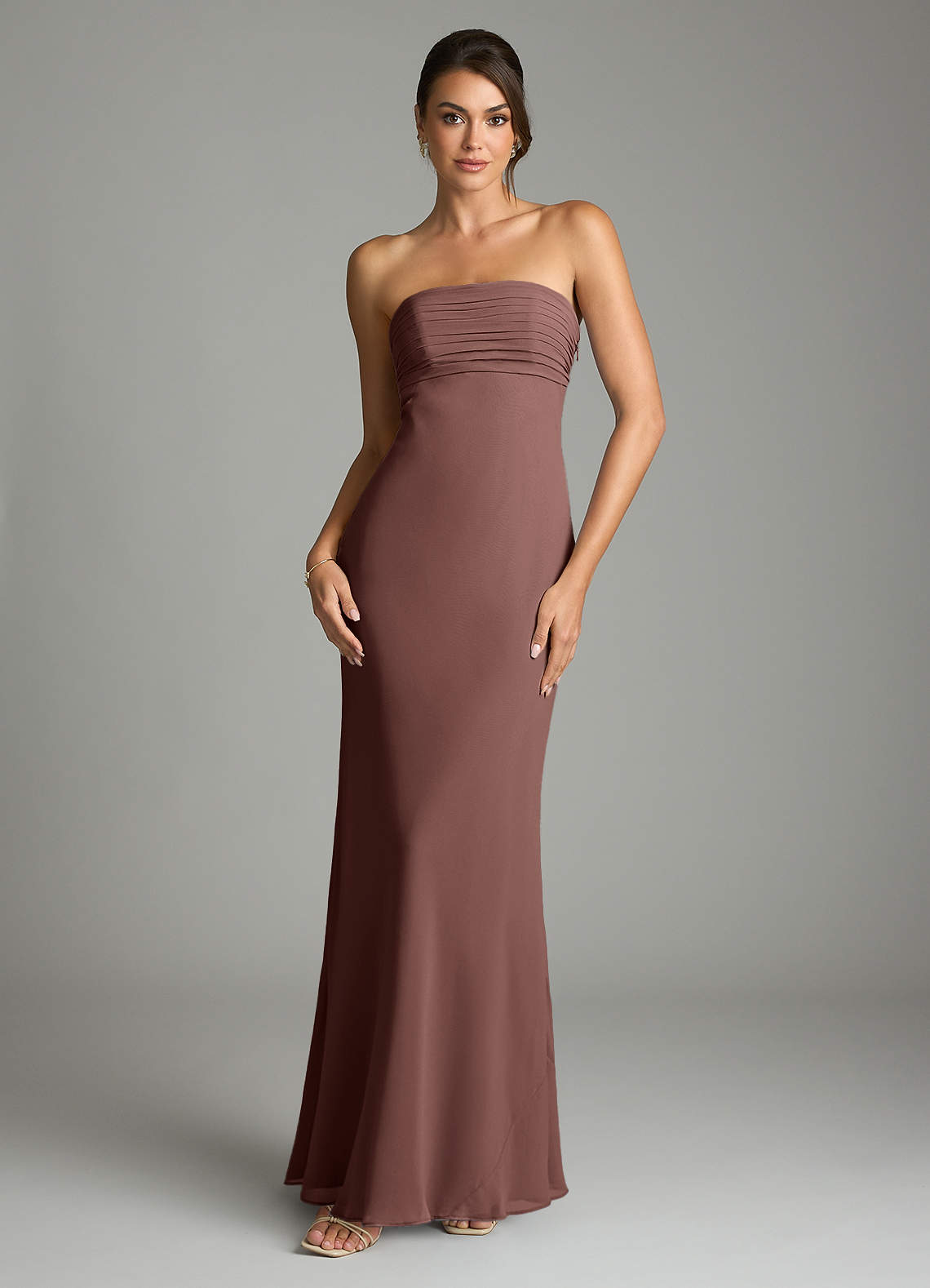 Saylor Mermaid Strapless Chiffon Bridesmaid Dress in Espresso