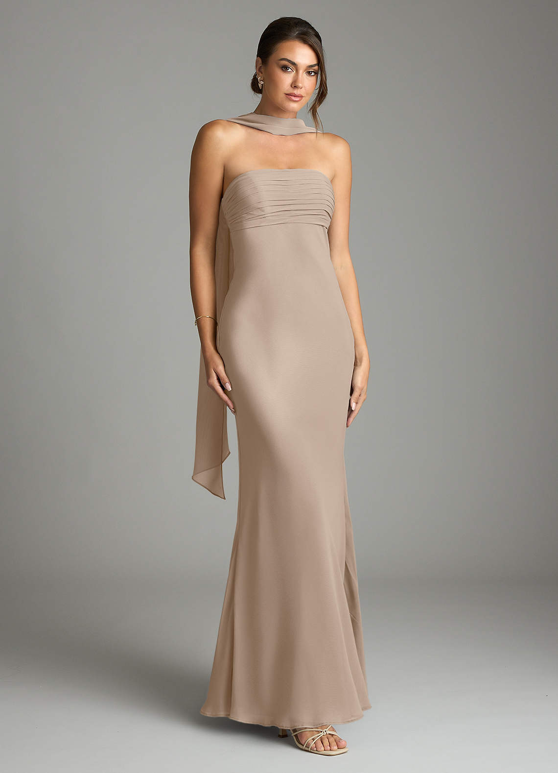 Saylor Mermaid Strapless Chiffon Bridesmaid Dress in Taupe