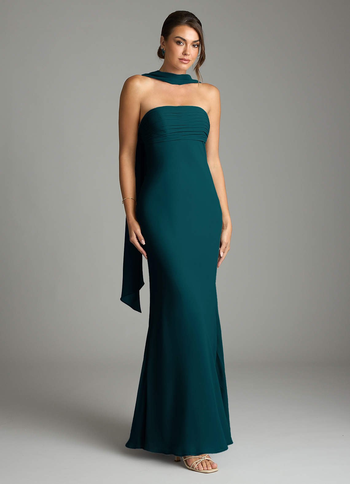 Saylor Mermaid Strapless Chiffon Bridesmaid Dress in Pine