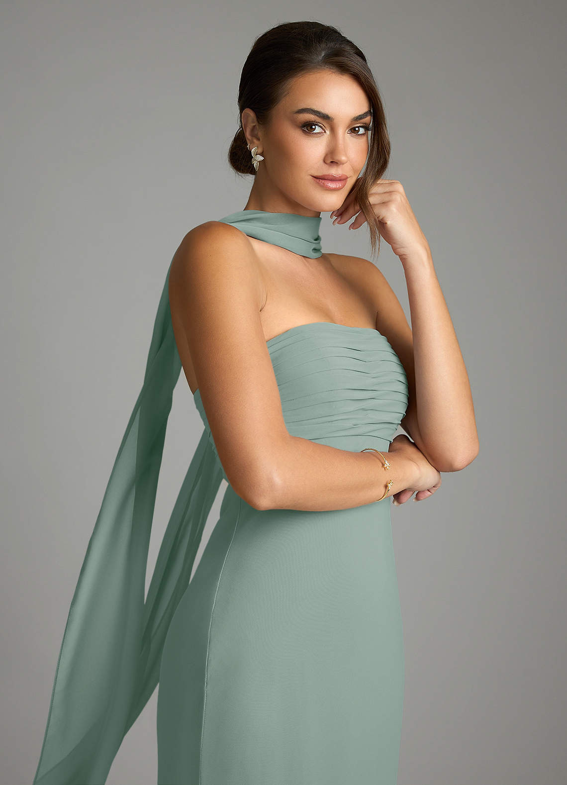 Saylor Mermaid Strapless Chiffon Bridesmaid Dress in Silver Sage