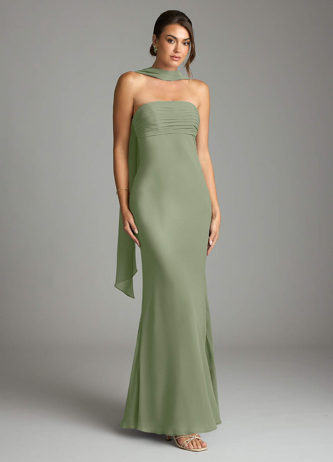 Saylor Mermaid Strapless Chiffon Bridesmaid Dress in Pistachio