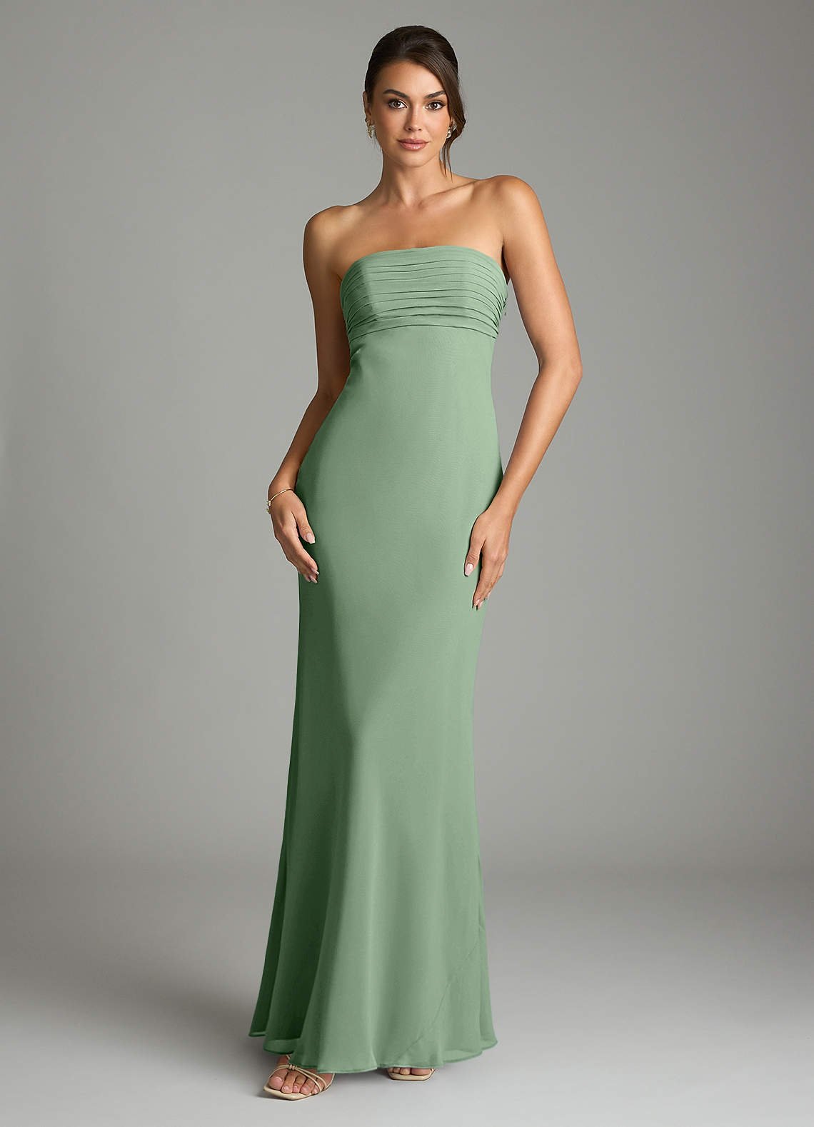 Saylor Mermaid Strapless Chiffon Bridesmaid Dress in Matcha