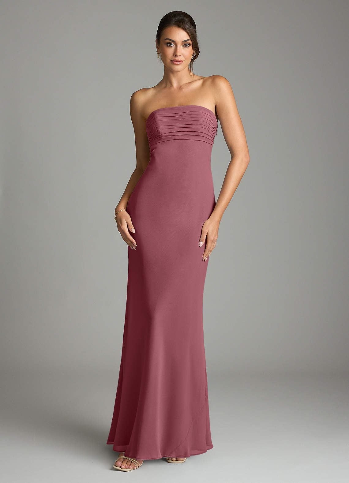 Saylor Mermaid Strapless Chiffon Bridesmaid Dress in Desert Rose
