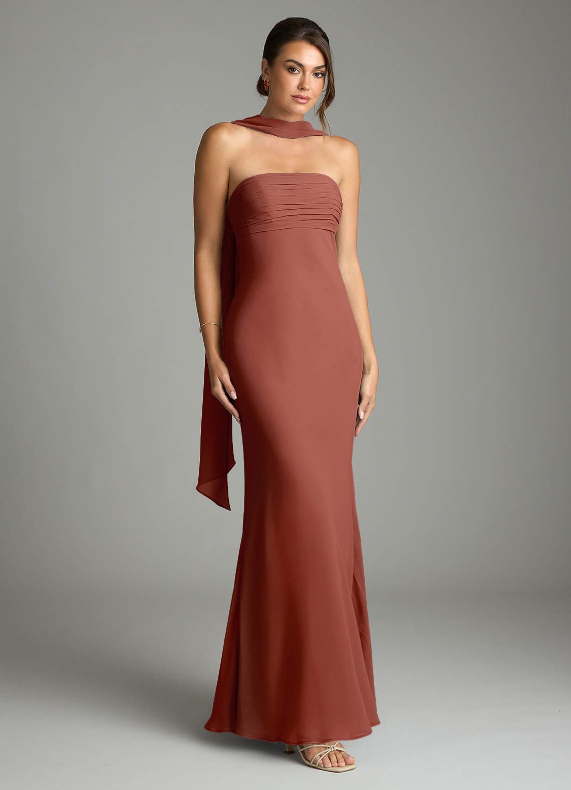 Saylor Mermaid Strapless Chiffon Bridesmaid Dress in Auburn