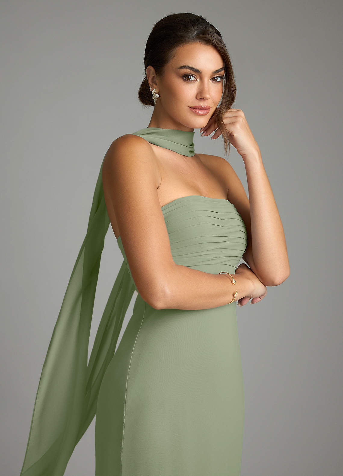 Saylor Mermaid Strapless Chiffon Bridesmaid Dress in Pistachio