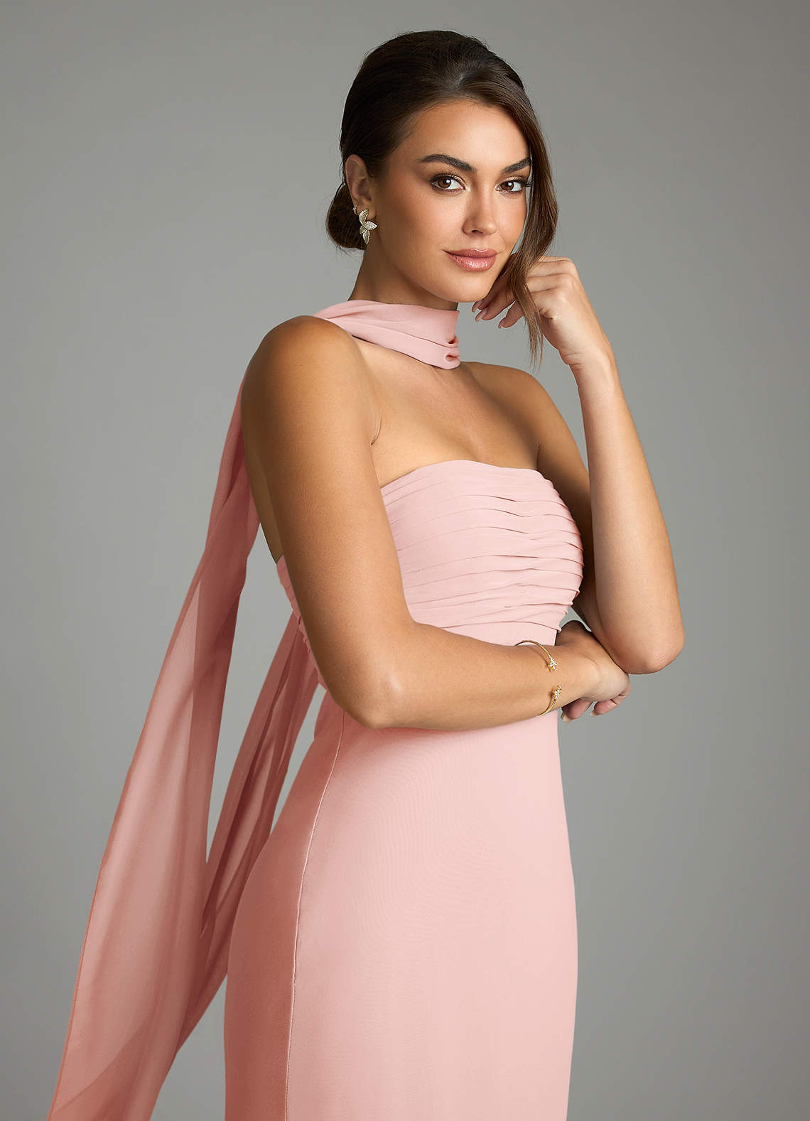 Saylor Mermaid Strapless Chiffon Bridesmaid Dress in Rosette