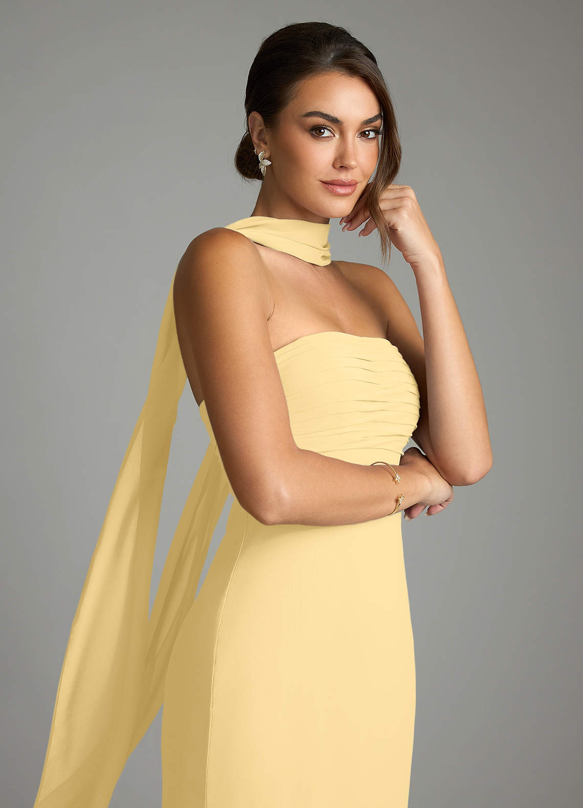 Saylor Mermaid Strapless Chiffon Bridesmaid Dress in Butter