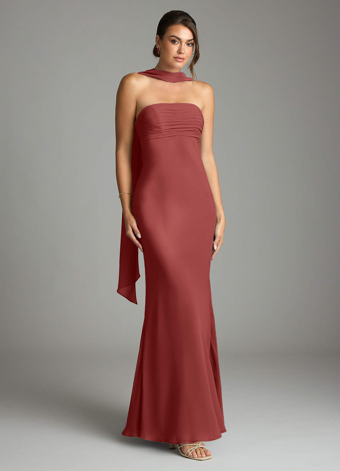 Saylor Mermaid Strapless Chiffon Bridesmaid Dress in Terracotta