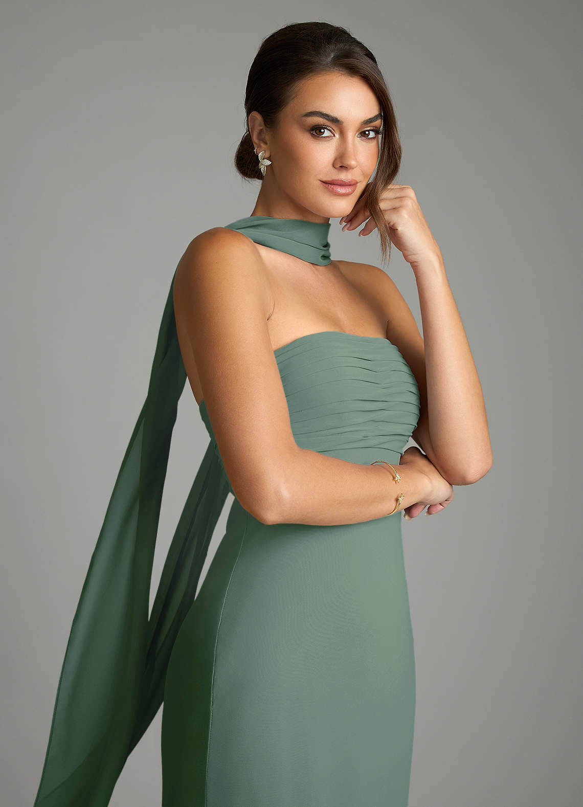 Saylor Mermaid Strapless Chiffon Bridesmaid Dress in Eucalyptus