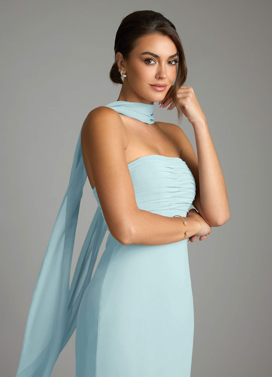 Saylor Mermaid Strapless Chiffon Bridesmaid Dress in Sea Glass
