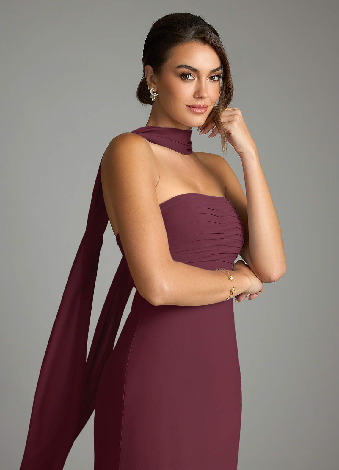 Saylor Mermaid Strapless Chiffon Bridesmaid Dress in Cabernet