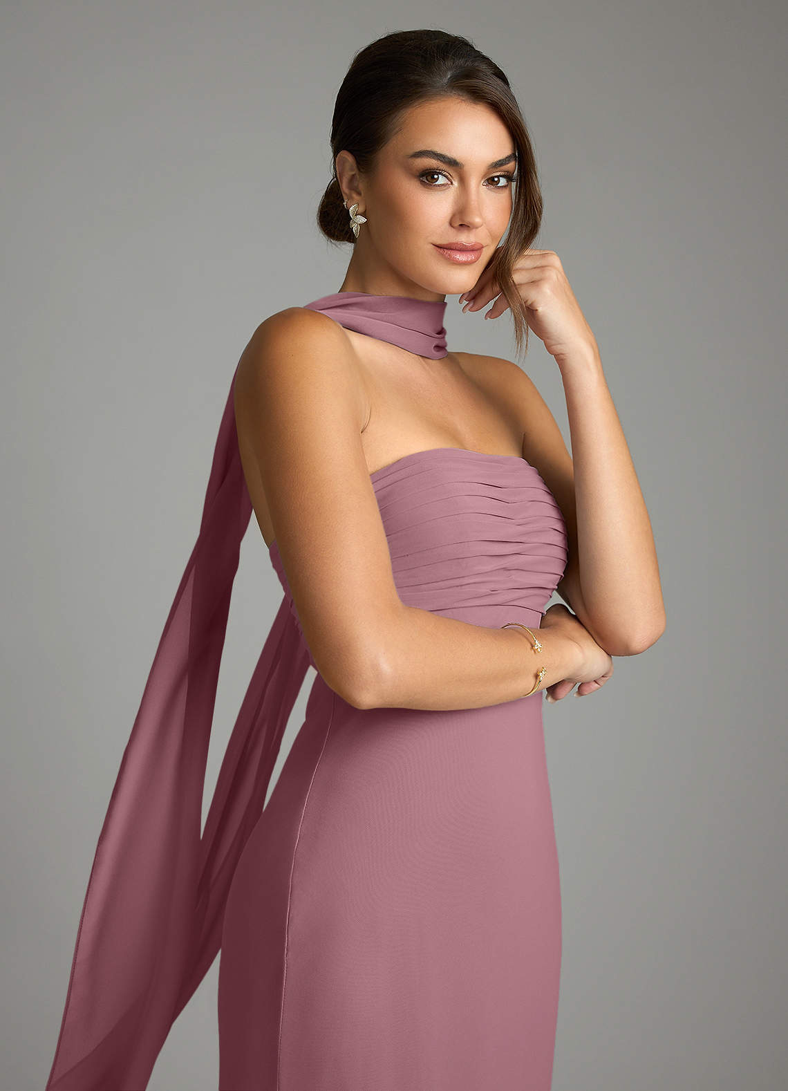Saylor Mermaid Strapless Chiffon Bridesmaid Dress in Amethyst
