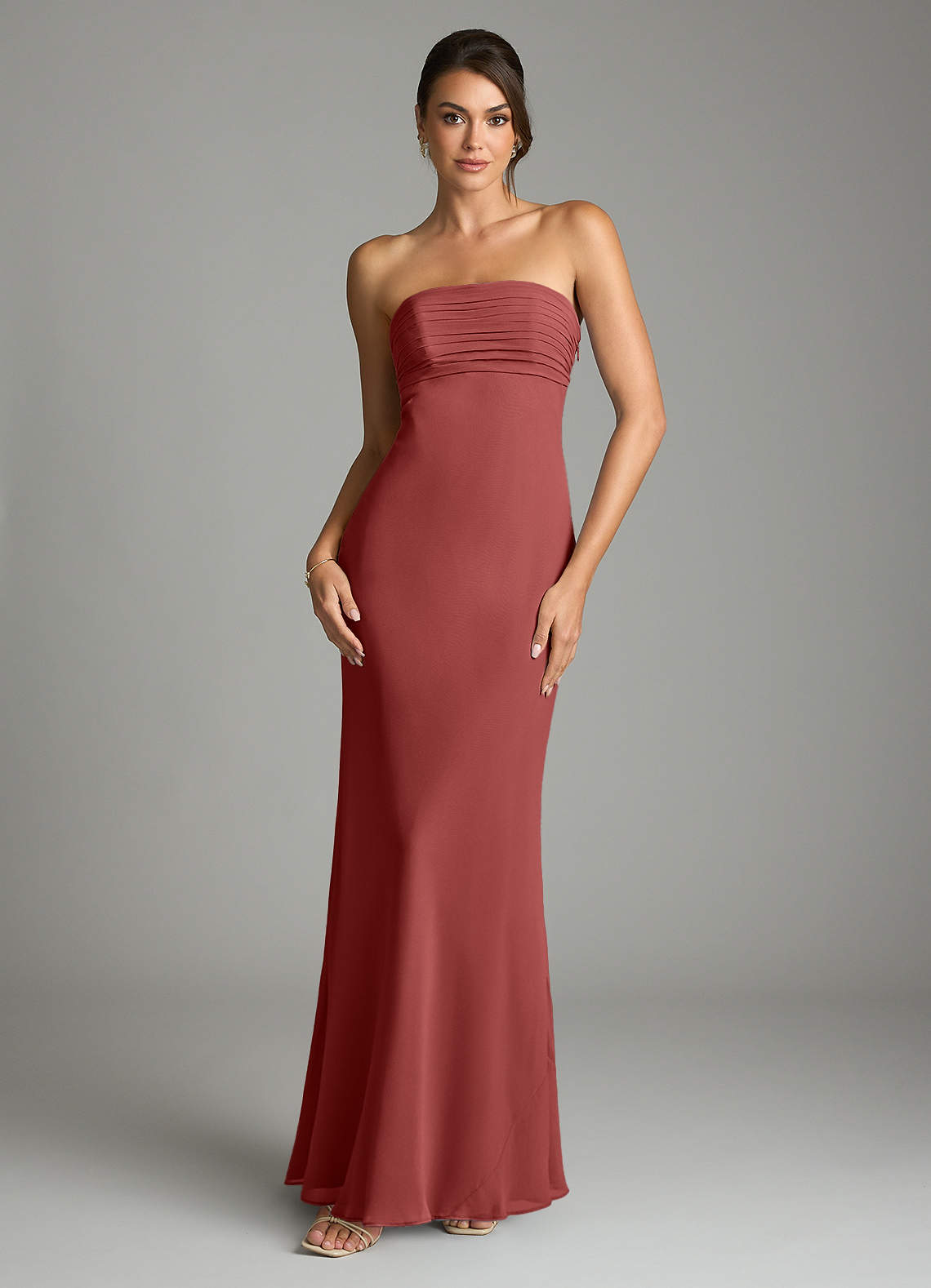 Saylor Mermaid Strapless Chiffon Bridesmaid Dress in Terracotta