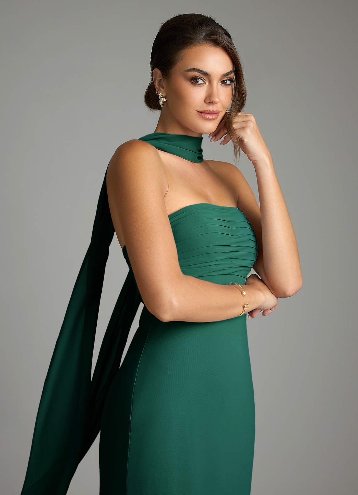 Saylor Mermaid Strapless Chiffon Bridesmaid Dress in Emerald