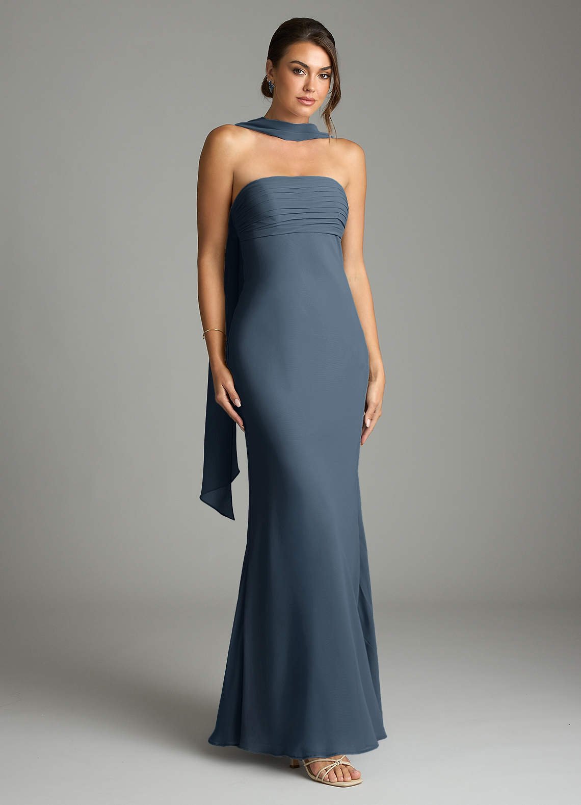 Saylor Mermaid Strapless Chiffon Bridesmaid Dress in Neptune