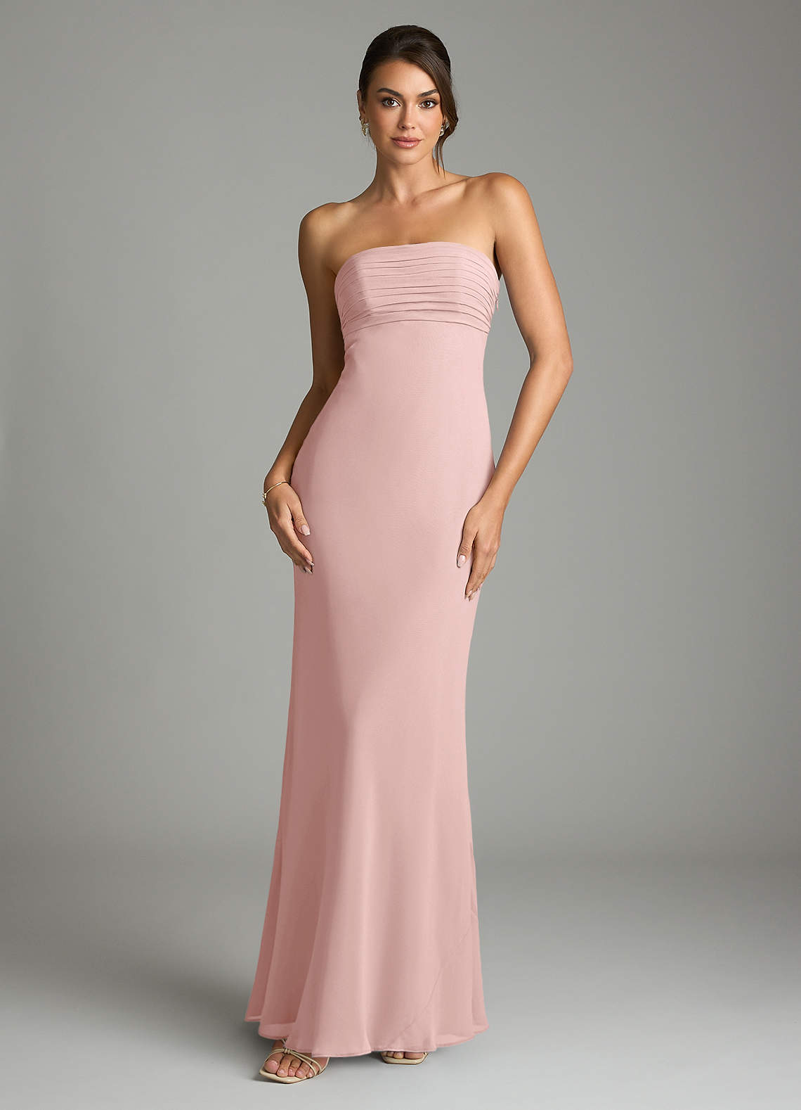 Saylor Mermaid Strapless Chiffon Bridesmaid Dress in Powder Pink