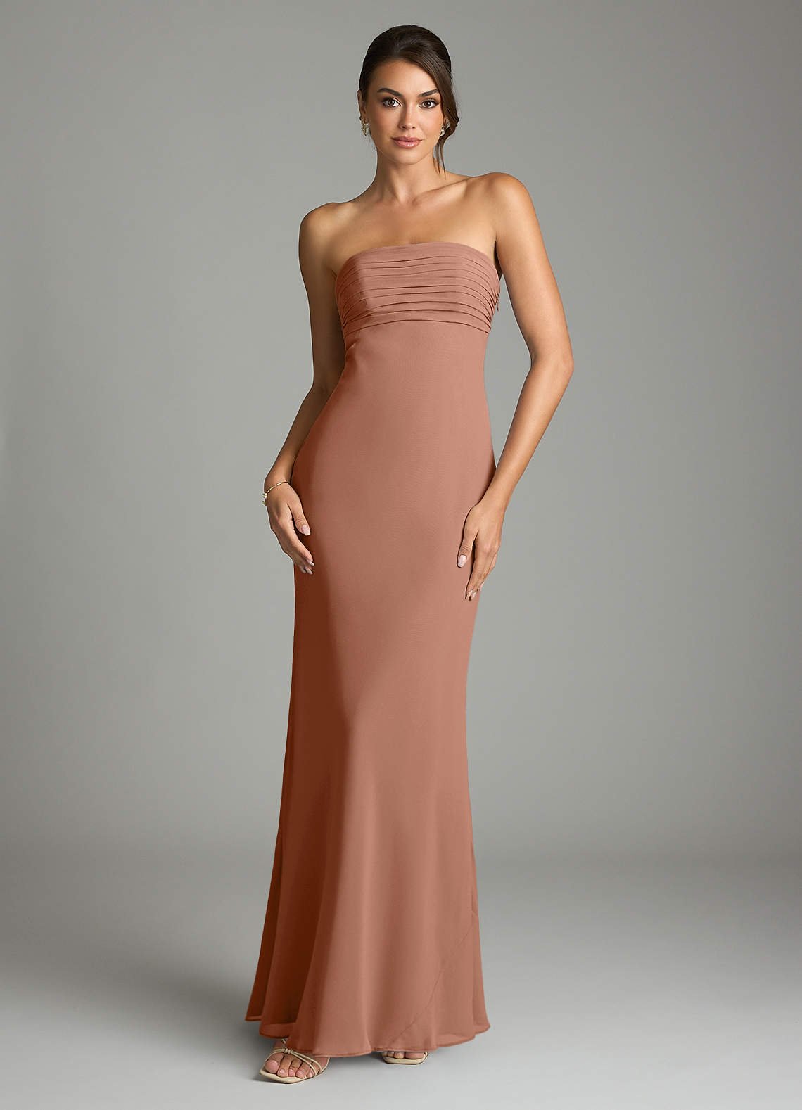 Saylor Mermaid Strapless Chiffon Bridesmaid Dress in Bronzer
