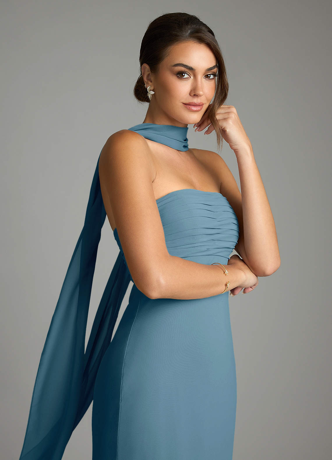Saylor Mermaid Strapless Chiffon Bridesmaid Dress in Bermuda