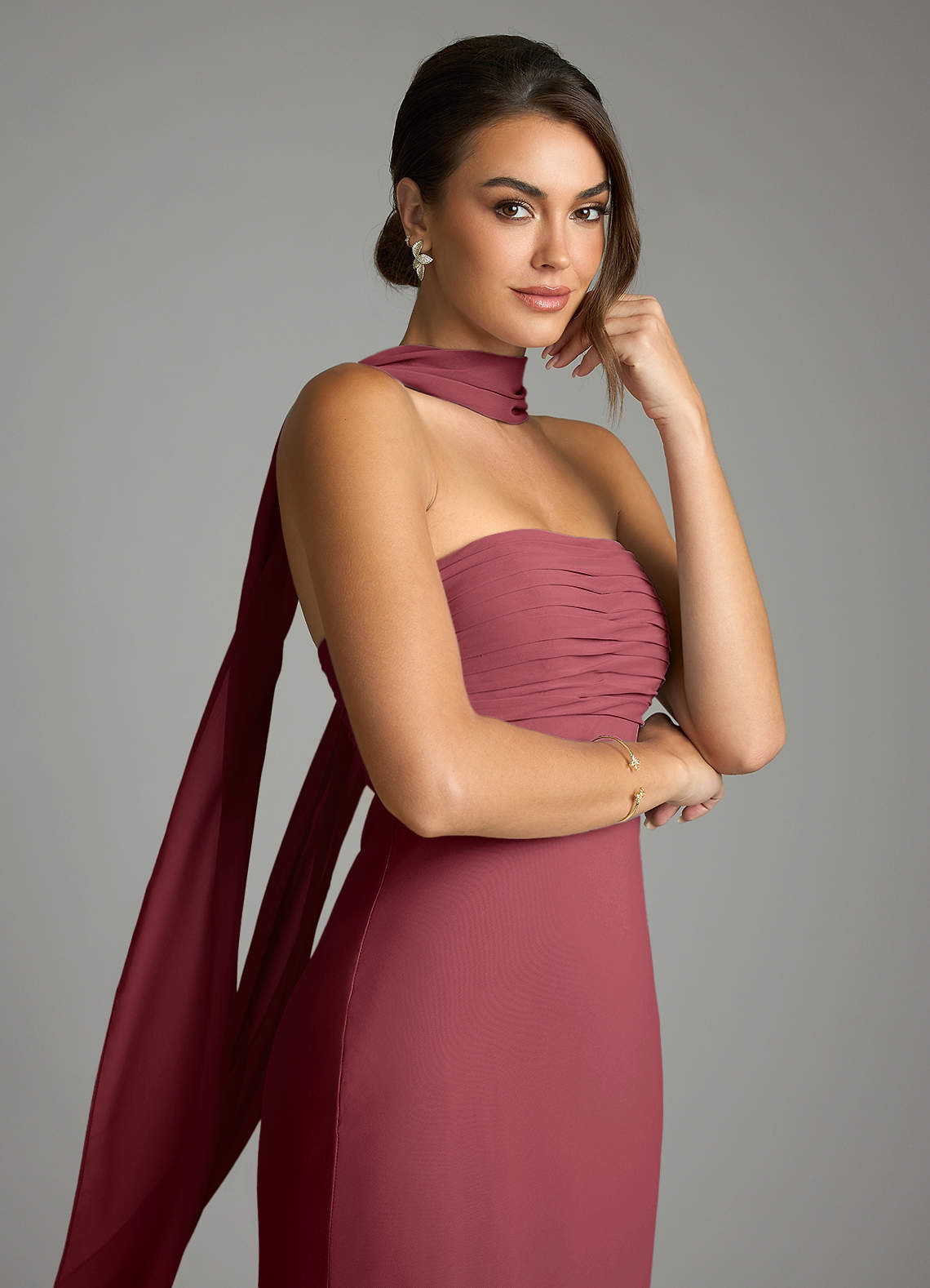 Saylor Mermaid Strapless Chiffon Bridesmaid Dress in Merlot