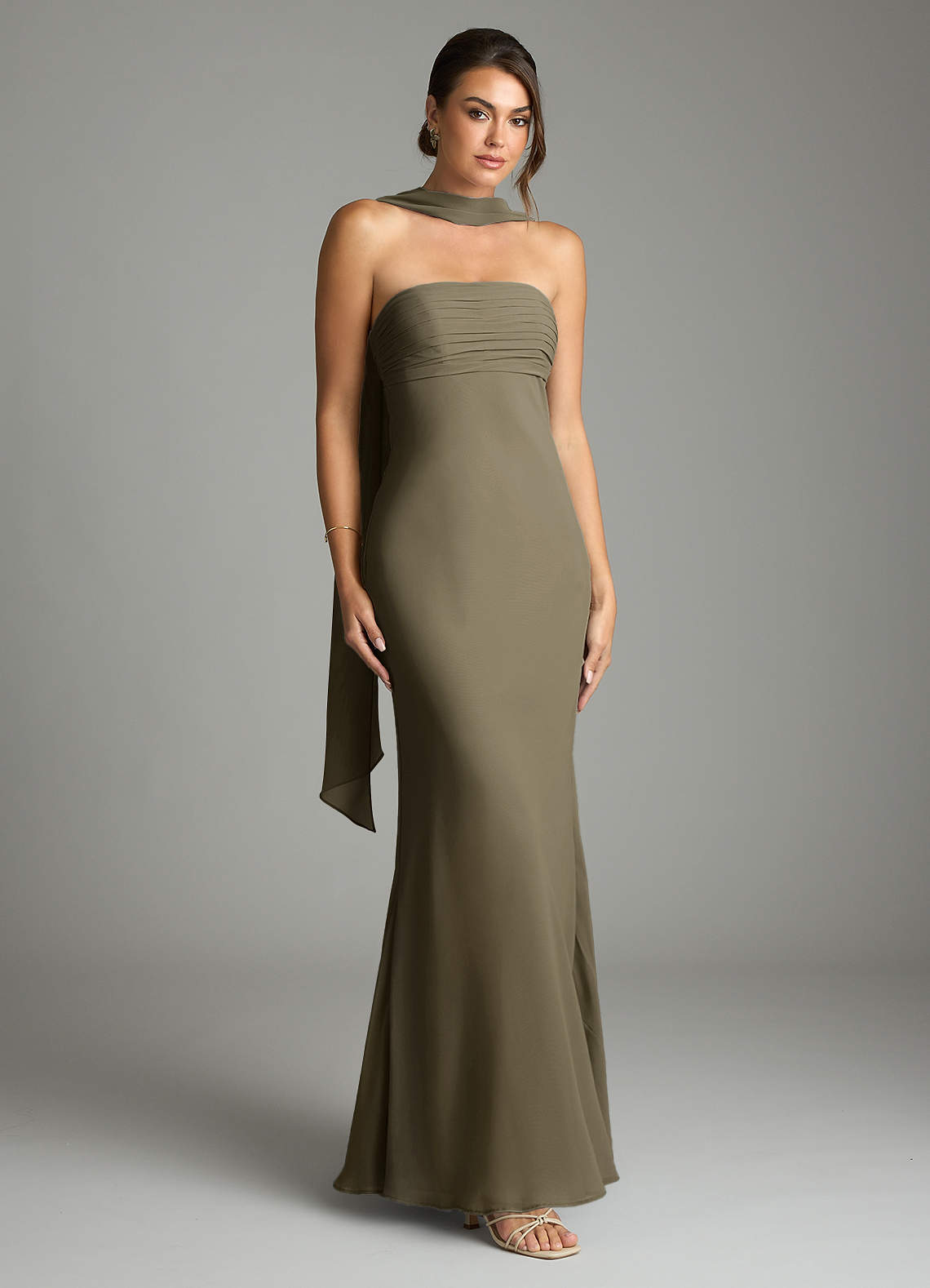 Saylor Mermaid Strapless Chiffon Bridesmaid Dress in Willow Green