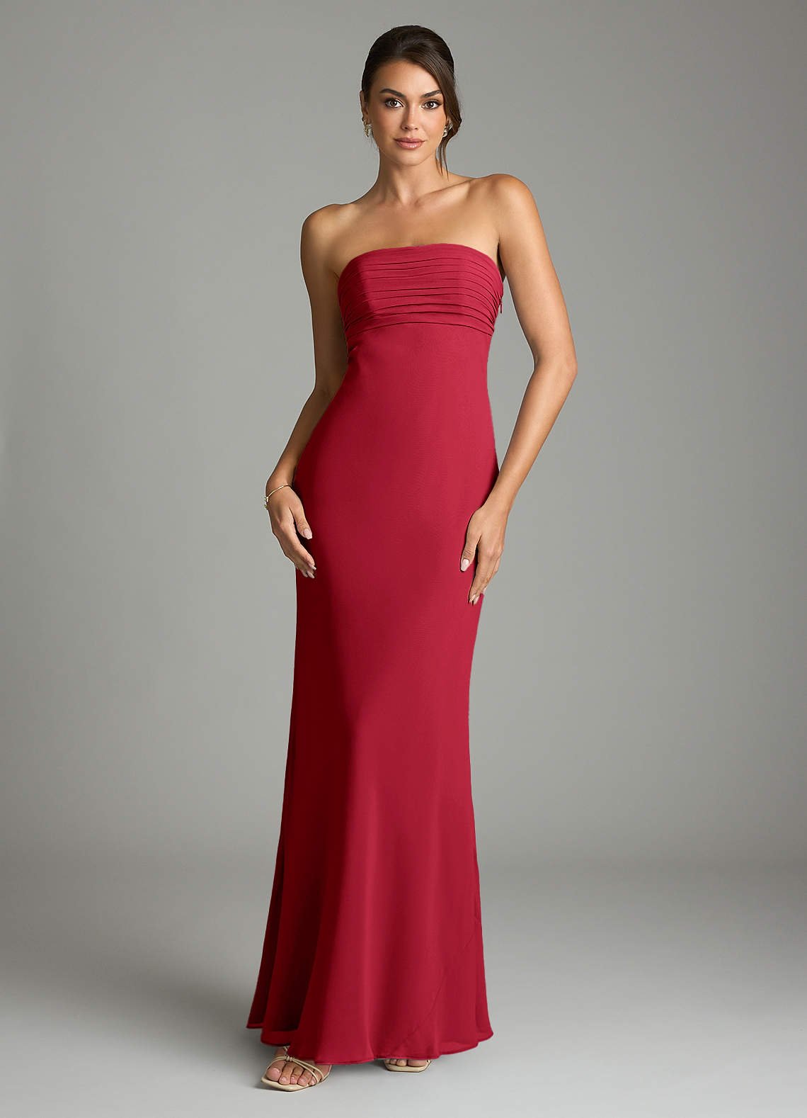Saylor Mermaid Strapless Chiffon Bridesmaid Dress in Scarlet